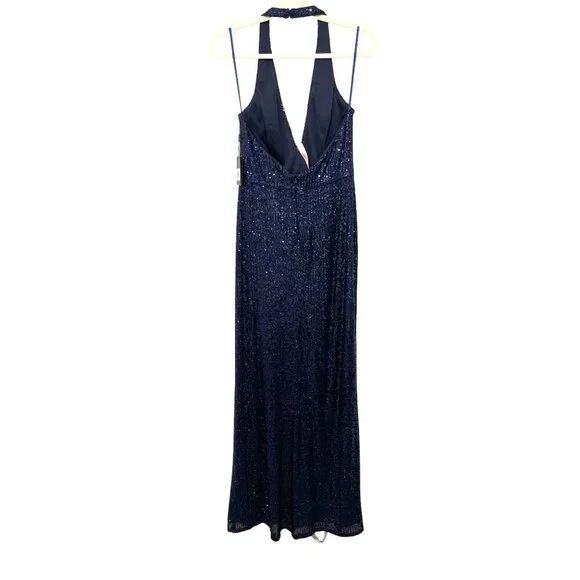 Mac Duggal Navy Sequins Halter Backless Maxi Formal Gown Dress Size 6 NEW - Picture 6 of 9
